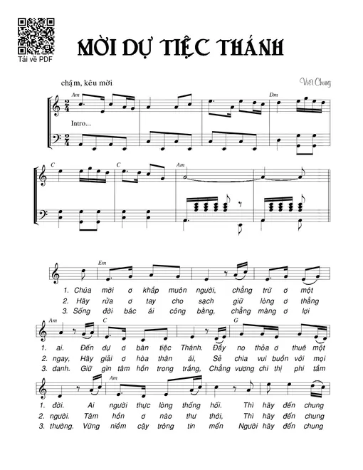 Sheet nhạc PDF bài Mời dự tiệc thánh