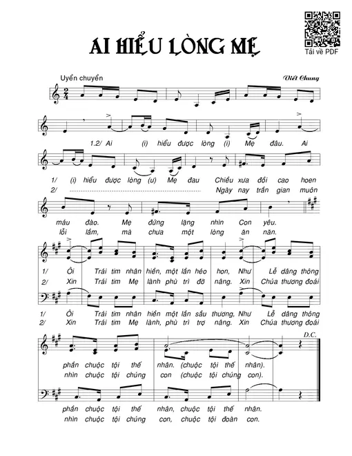 Sheet nhạc PDF bài Ai hiểu lòng Mẹ
