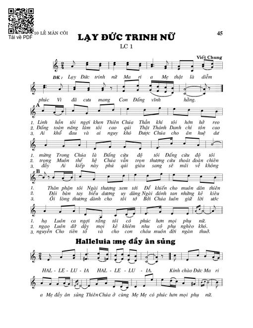 Sheet nhạc PDF bài Lạy Đức Trinh Nữ