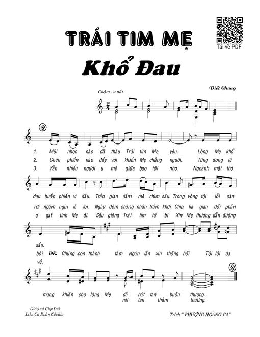 Sheet nhạc PDF bài Trái tim Mẹ khổ đau