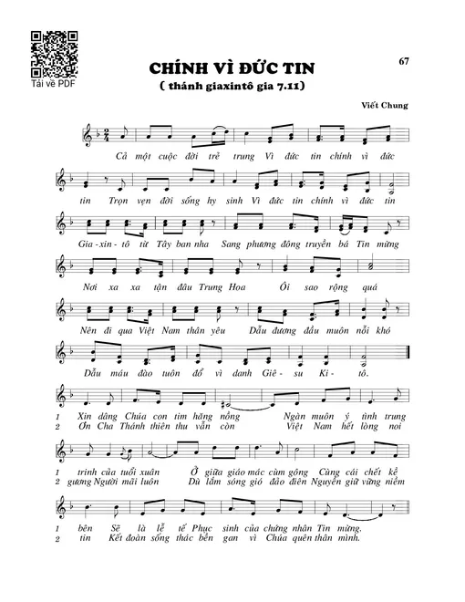 Sheet nhạc PDF bài Chính vì đức tin
