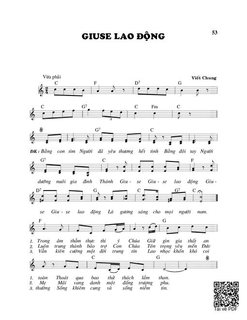 Sheet nhạc PDF bài Giuse lao động