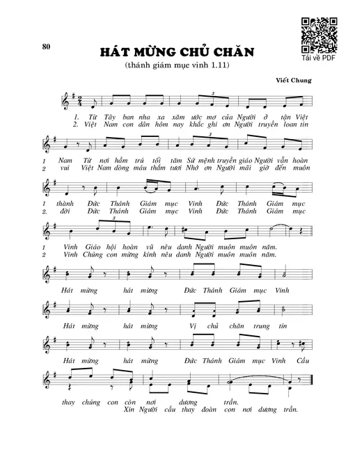 Sheet nhạc PDF bài Hát mừng chủ chăn