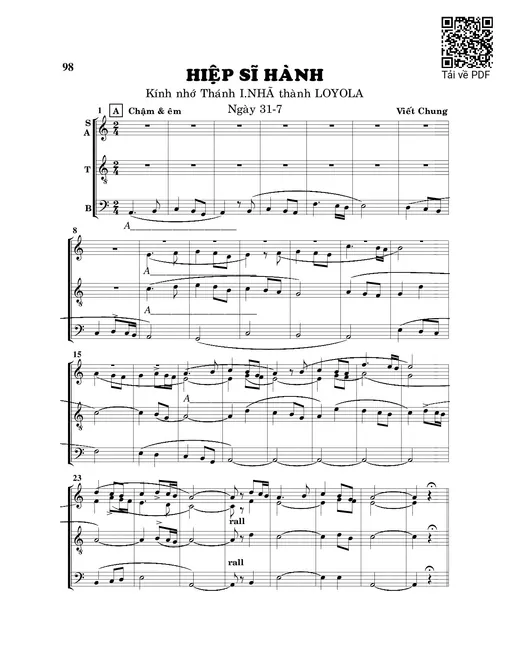 Sheet nhạc PDF bài Hiệp sĩ hành