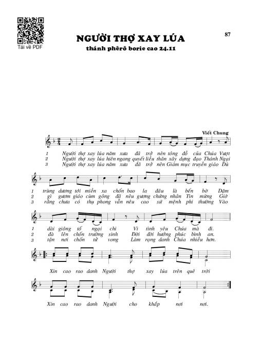 Sheet nhạc PDF bài Người thợ xay lúa