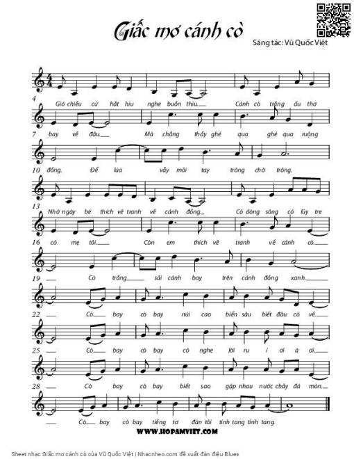 Sheet nhạc PDF bài Giấc mơ cánh cò