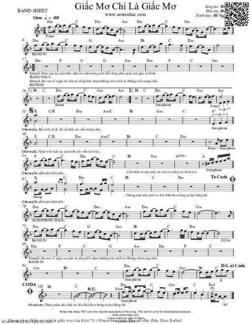 Sheet nhạc PDF bài Giấc mơ chỉ là giấc mơ