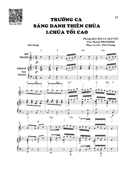 Sheet nhạc PDF bài Trường ca sáng danh Thiên Chúa