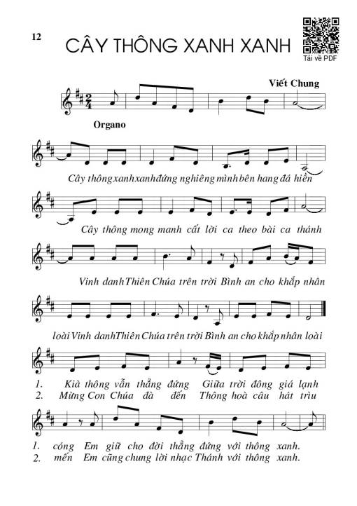 Sheet nhạc PDF bài Cây thông xanh xanh