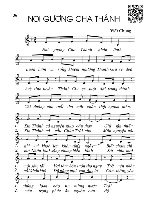 Sheet nhạc PDF bài Noi gương Cha Thánh