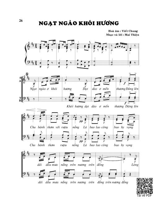 Sheet nhạc PDF bài Ngạt ngào khói hương