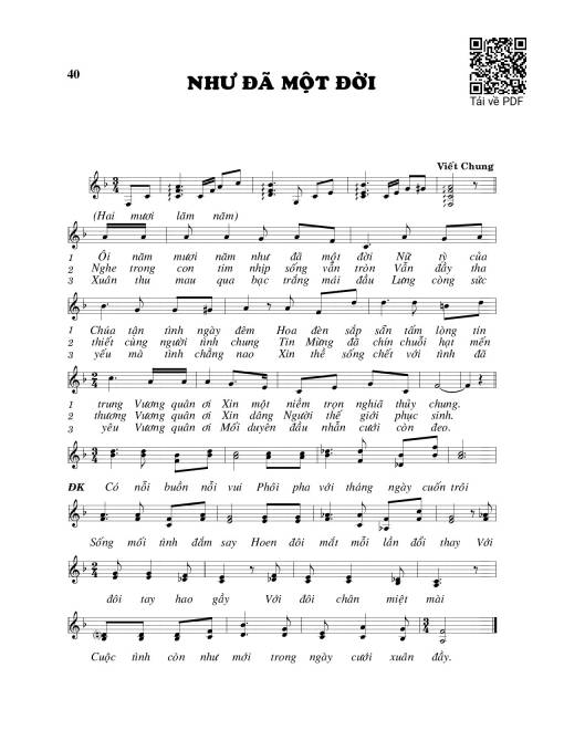 Sheet nhạc PDF bài Như đã một đời