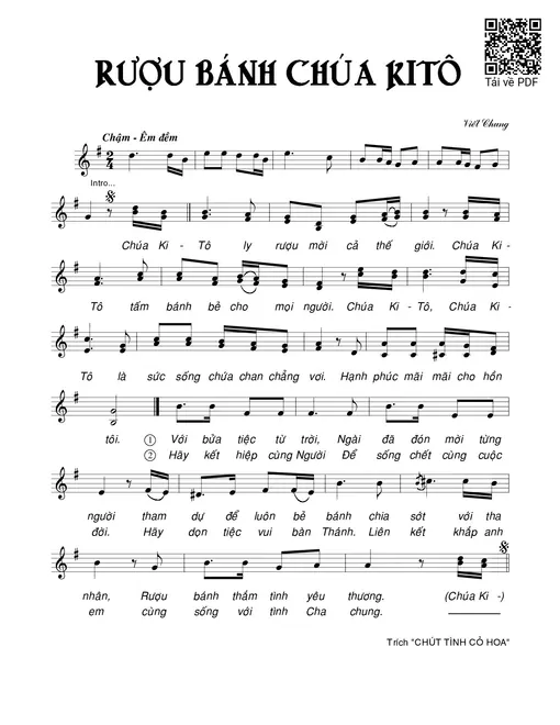 Sheet nhạc PDF bài Rượu bánh Chúa Kitô