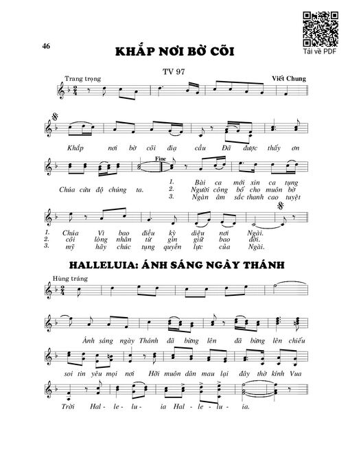 Sheet nhạc PDF bài Khắp bờ cõi (Thánh Vịnh 97)