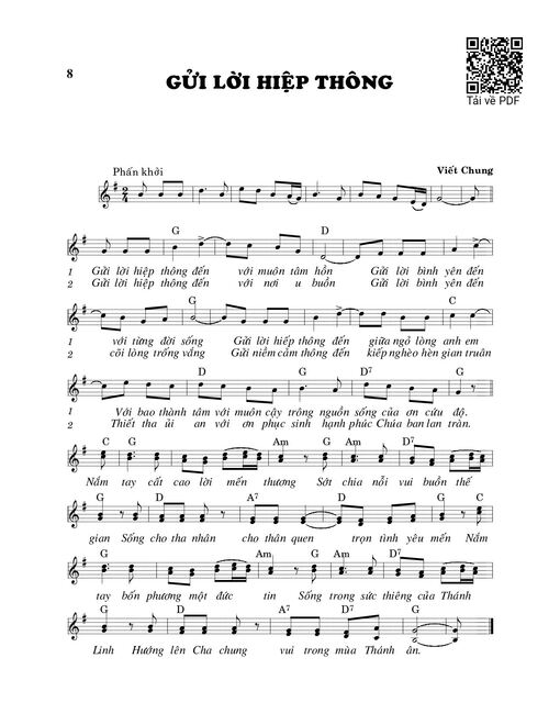 Sheet nhạc PDF bài Gửi lời hiệp thông