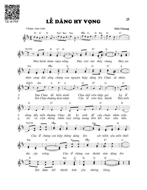 Sheet nhạc PDF bài Lễ dâng hy vọng