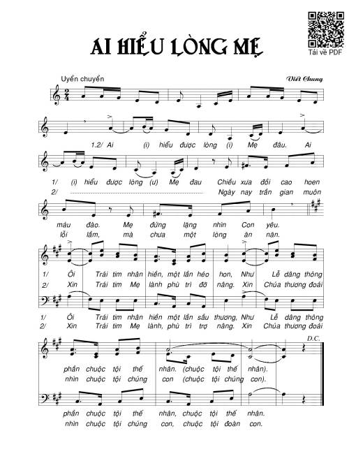 Sheet nhạc PDF bài Ai hiểu lòng Mẹ