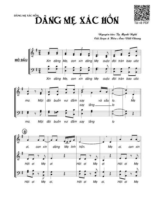 Sheet nhạc PDF bài Dâng Mẹ xác hồn