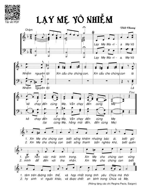 Sheet nhạc PDF bài Lạy Mẹ vô nhiễm
