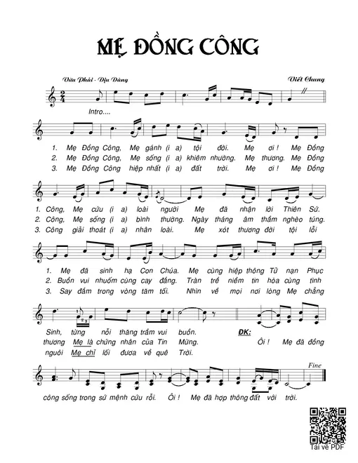 Sheet nhạc PDF bài Mẹ đồng công