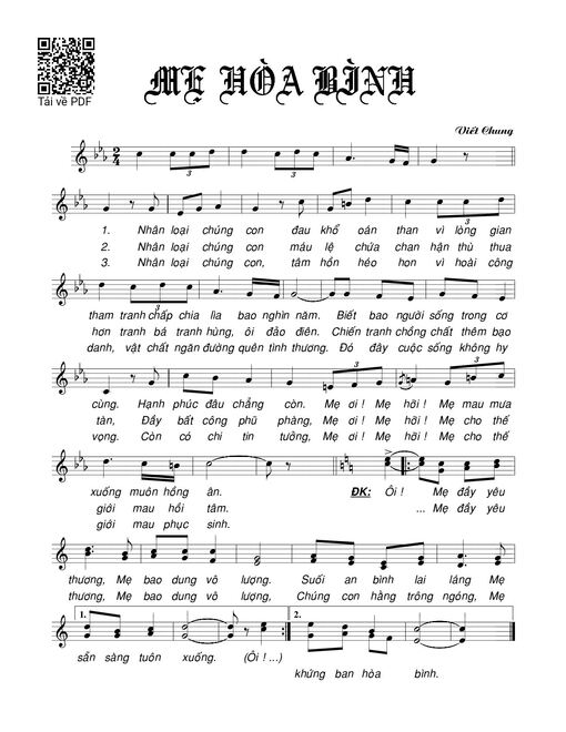 Sheet nhạc PDF bài Mẹ hòa bình