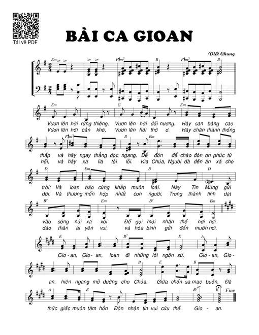 Sheet nhạc PDF bài Bài ca Gioan - Viết Chung