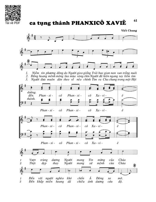 Sheet nhạc PDF bài Ca tụng Thánh Phanxico Savie