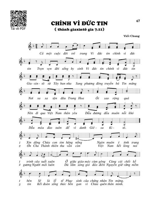 Sheet nhạc PDF bài Chính vì đức tin