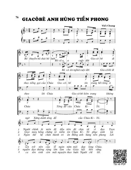 Sheet nhạc PDF bài Giacobe anh hùng tiên phong 3 bè