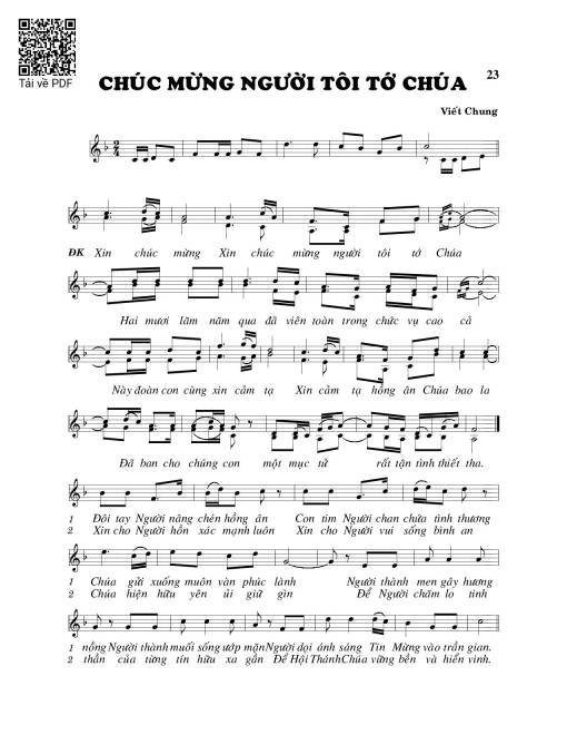 Sheet nhạc PDF bài Chúc mừng người tôi tớ Chúa