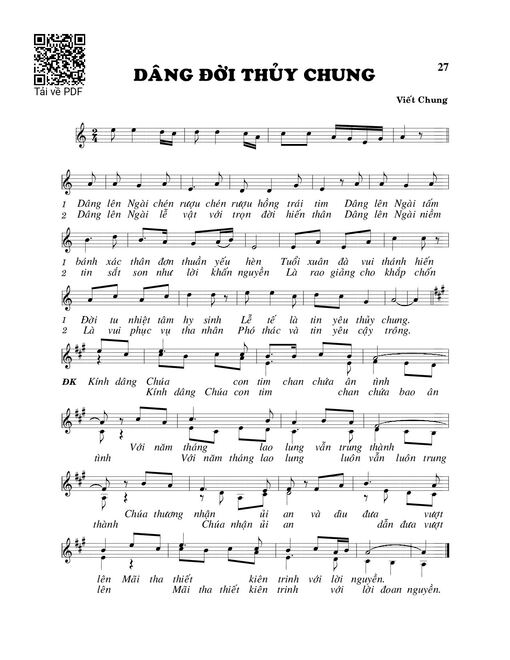 Sheet nhạc PDF bài Dâng đời thủy chung