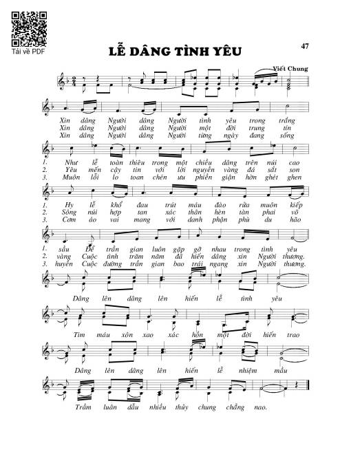 Sheet nhạc PDF bài Lễ dâng tình yêu