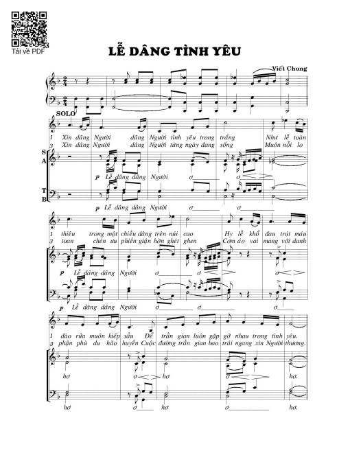 Sheet nhạc PDF bài Lễ dâng tình yêu 4 bè