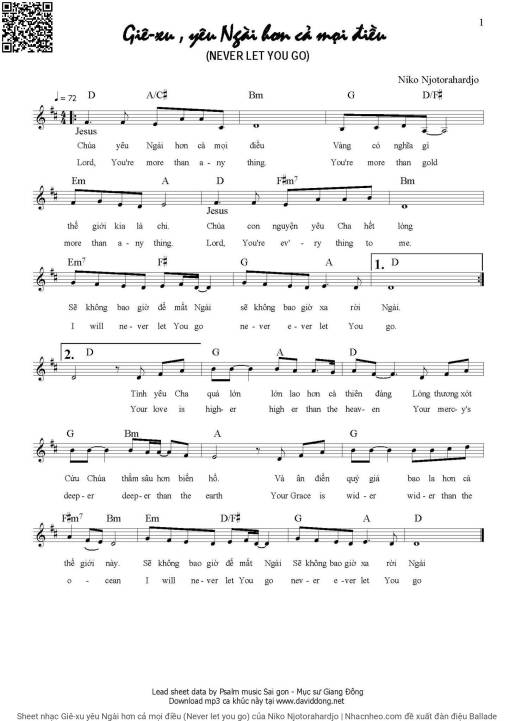 Sheet nhạc PDF bài Giê-xu yêu Ngài hơn cả mọi điều (Never let you go)