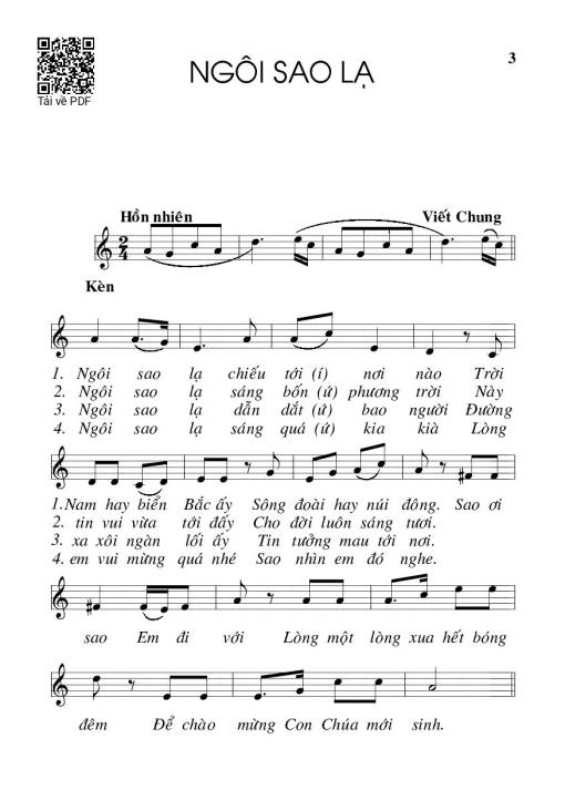 Sheet nhạc PDF bài Ngôi sao lạ - Viết Chung