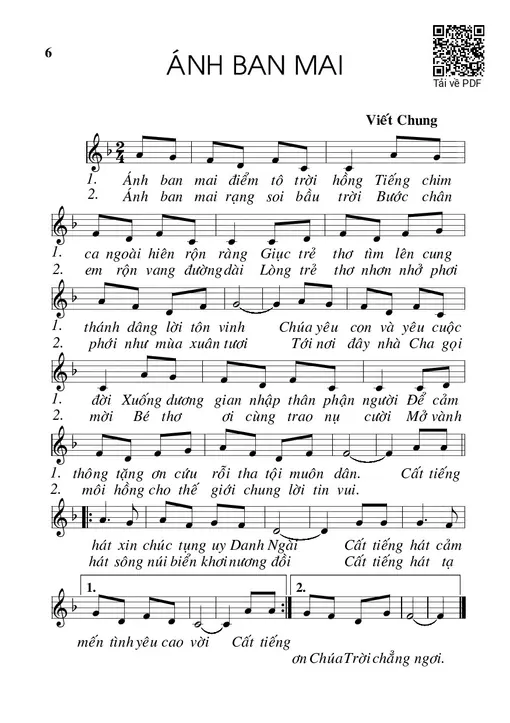 Sheet nhạc PDF bài Ánh ban mai - Viết Chung