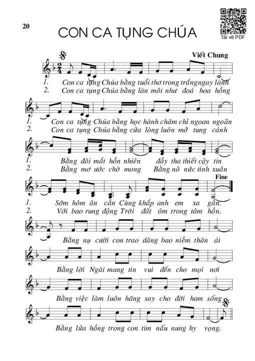 Sheet nhạc PDF bài Con ca tụng Chúa