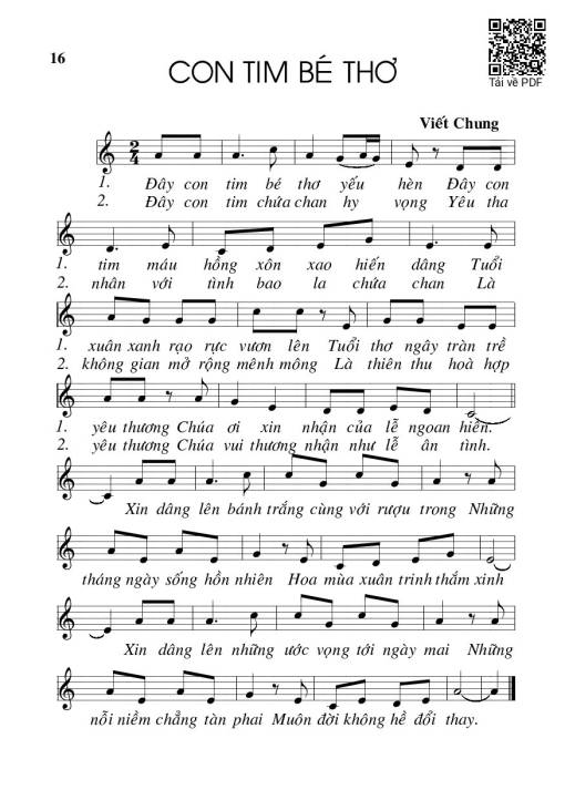 Sheet nhạc PDF bài Con tim bé thơ