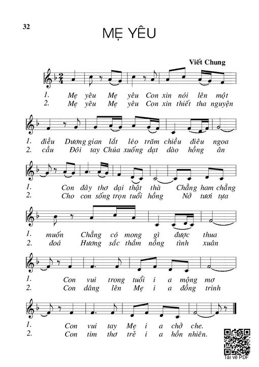 Sheet nhạc PDF bài Mẹ yêu - Viết Chung