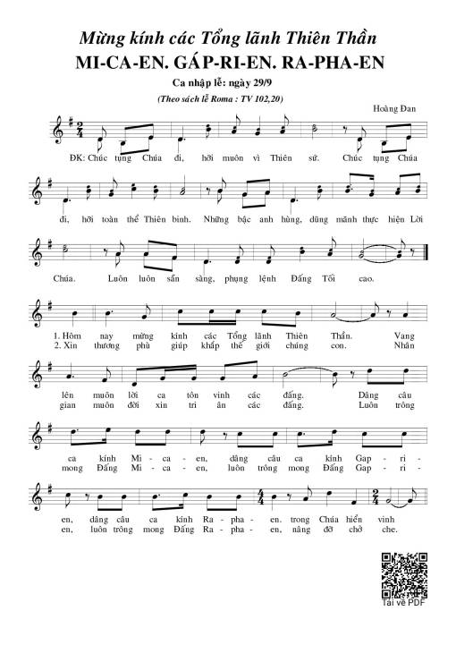 Sheet nhạc PDF bài Mừng Kính Các Tổng Lãnh Thiên Thần