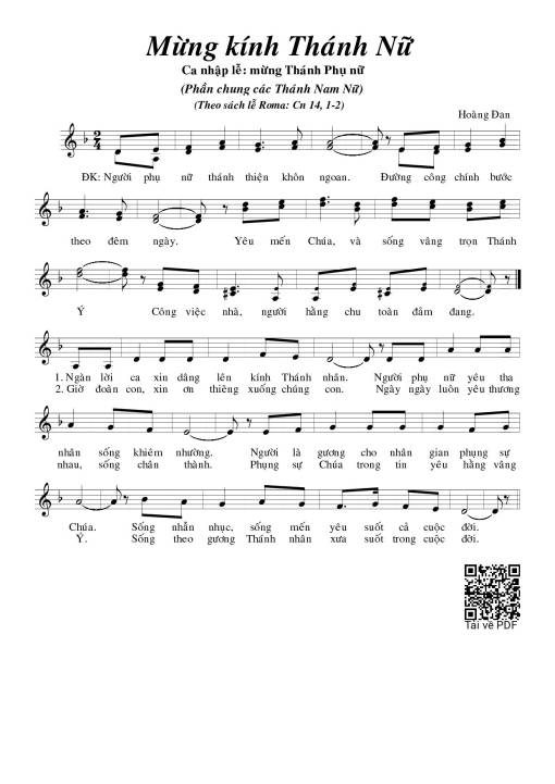 Sheet nhạc PDF bài Mừng Kính Thánh Nữ