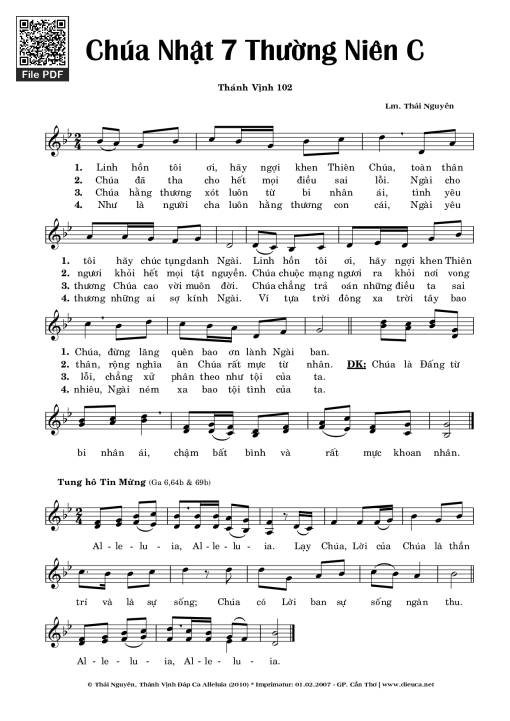 Sheet nhạc PDF bài Thánh Vịnh 102, Chúa Nhật 7C Thường Niên