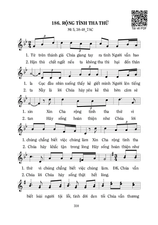 Sheet nhạc PDF bài Rộng Tình Tha Thứ