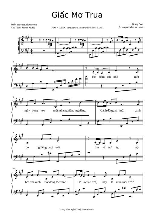 Sheet nhạc PDF bài Giấc Mơ Trưa Piano