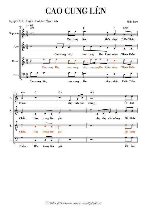 Cao cung lên (4 Bè Bass, Tenor, Contralto, Soprano)