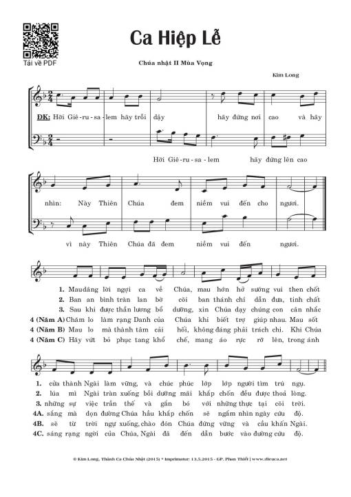 Sheet nhạc PDF bài Ca Hiệp Lễ 2 Mùa Vọng