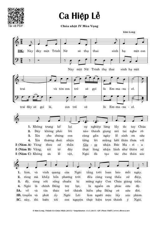 Sheet nhạc PDF bài Ca Hiệp Lễ 4 Mùa Vọng