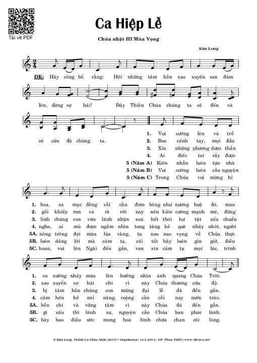 Sheet nhạc PDF bài Ca Hiệp Lễ 3 Mùa Vọng