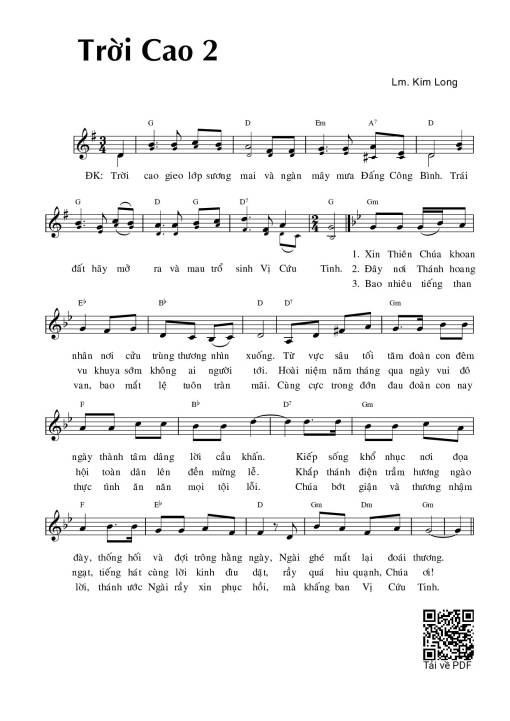 Sheet nhạc PDF bài Trời Cao 2 - Kim Long