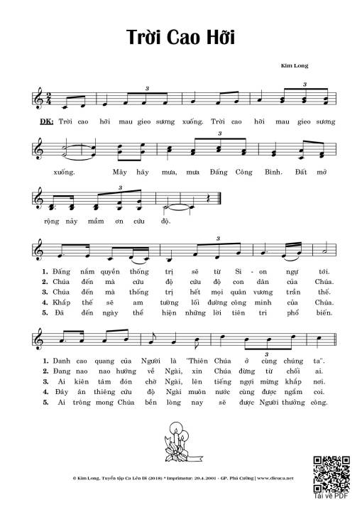 Sheet nhạc PDF bài Trời Cao Hỡi